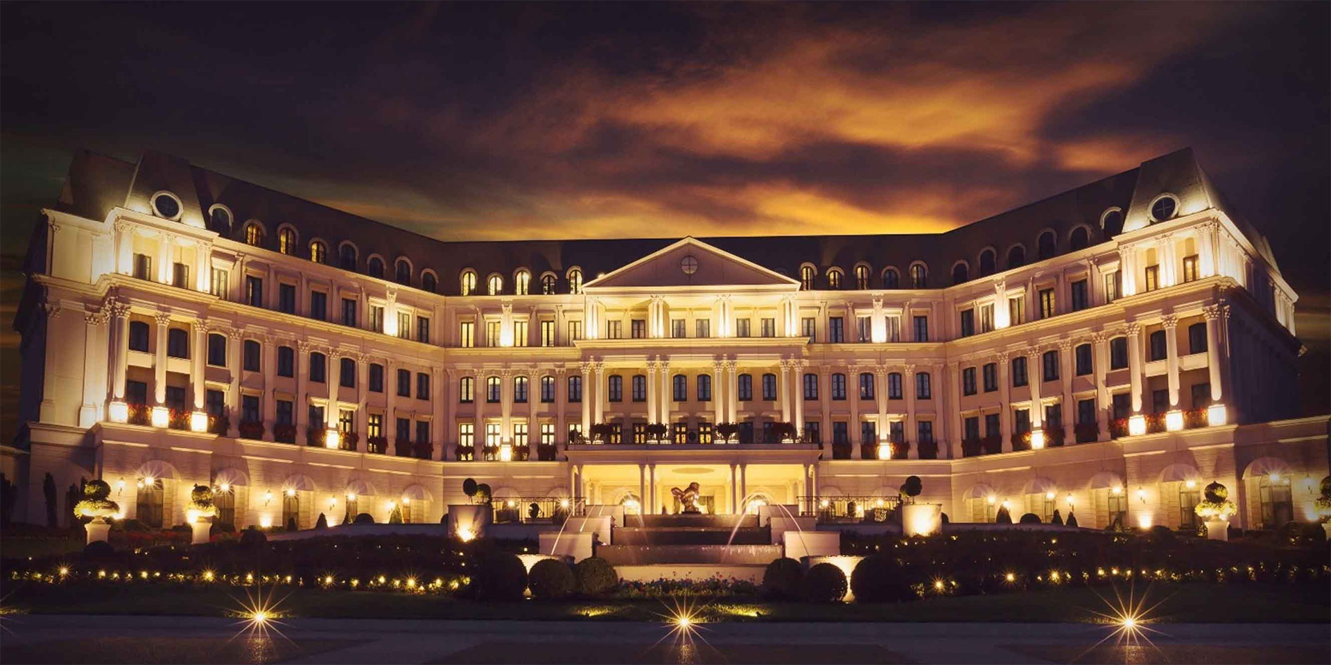 nighttime shot of the chateau